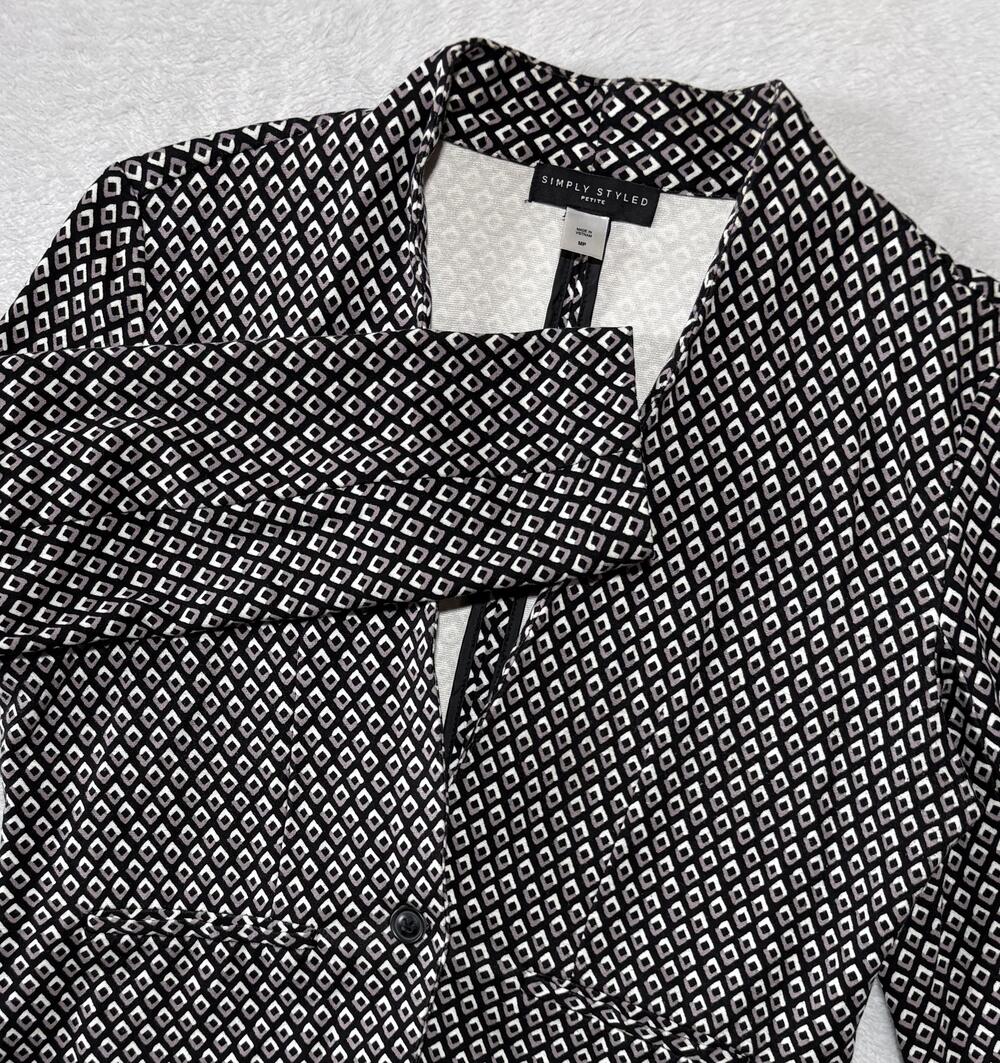 Simply Styled Blazer Womens Medium Petite Black Geometric Knit One-Button